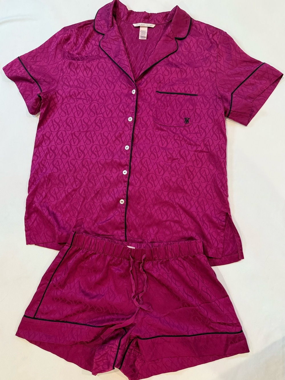Victoria’s Secret Satin Pajama Set – Magenta VS Monogram – Size XS